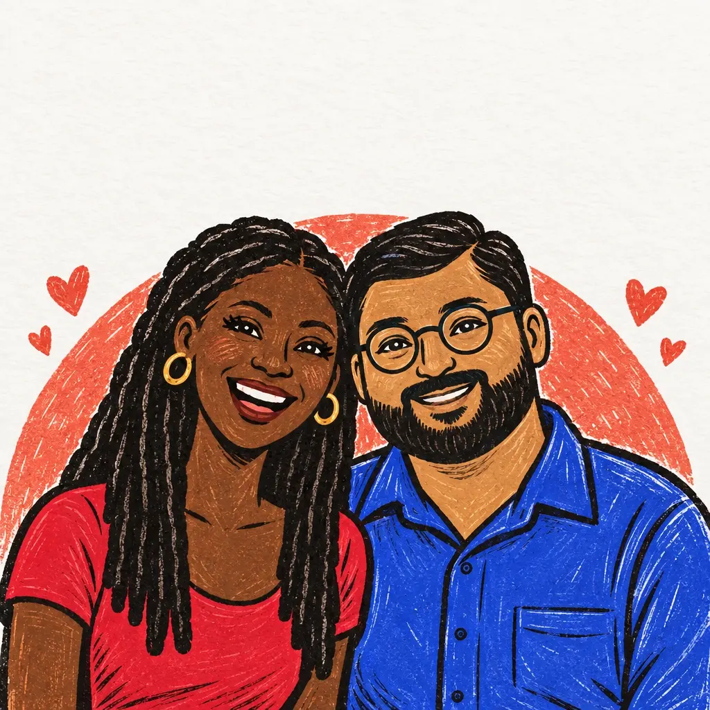 Ama and Ravi, painted in Linocut