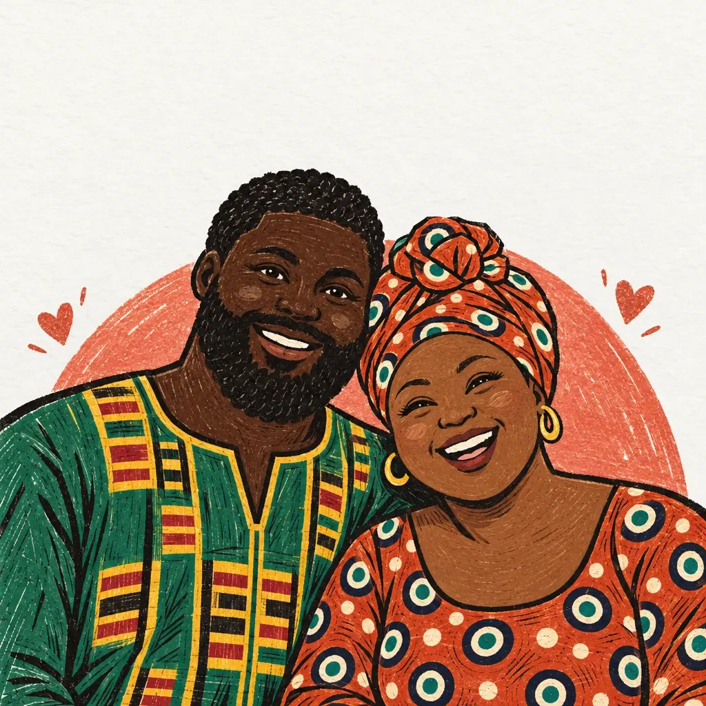 Kofi and Esi, painted in Linocut