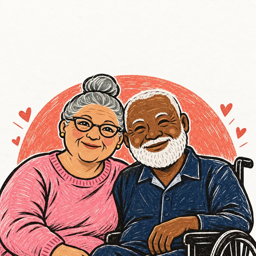 Rose and Joseph, painted in Linocut