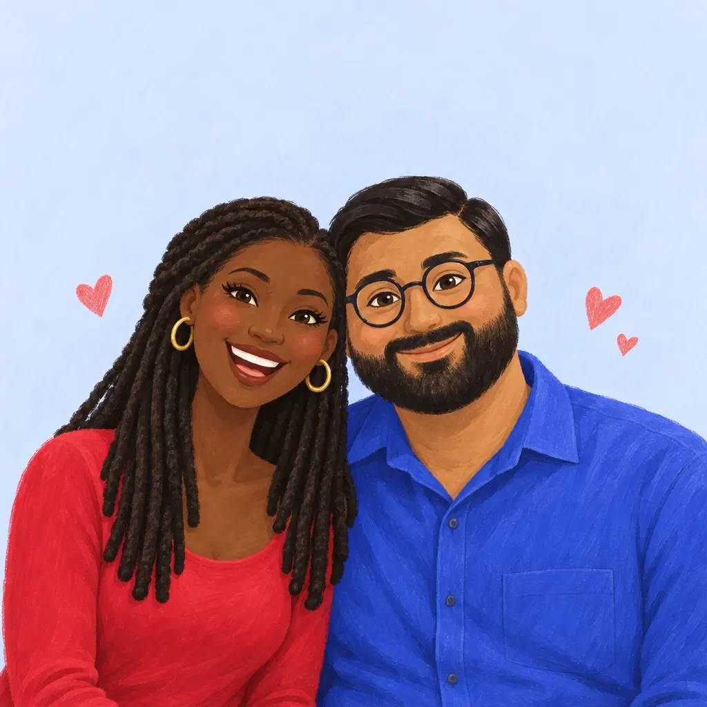 Ama and Ravi painted in the Storybook style