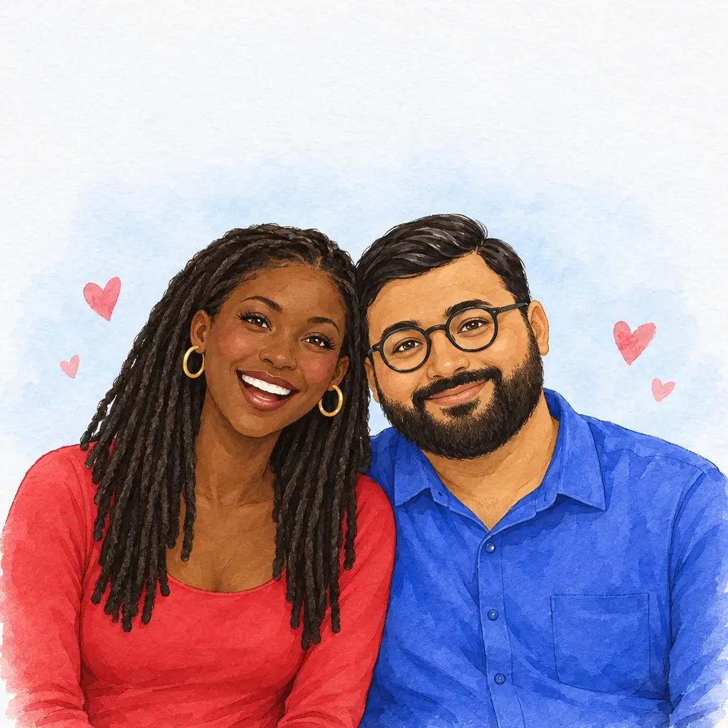Ama and Ravi, painted in Watercolour